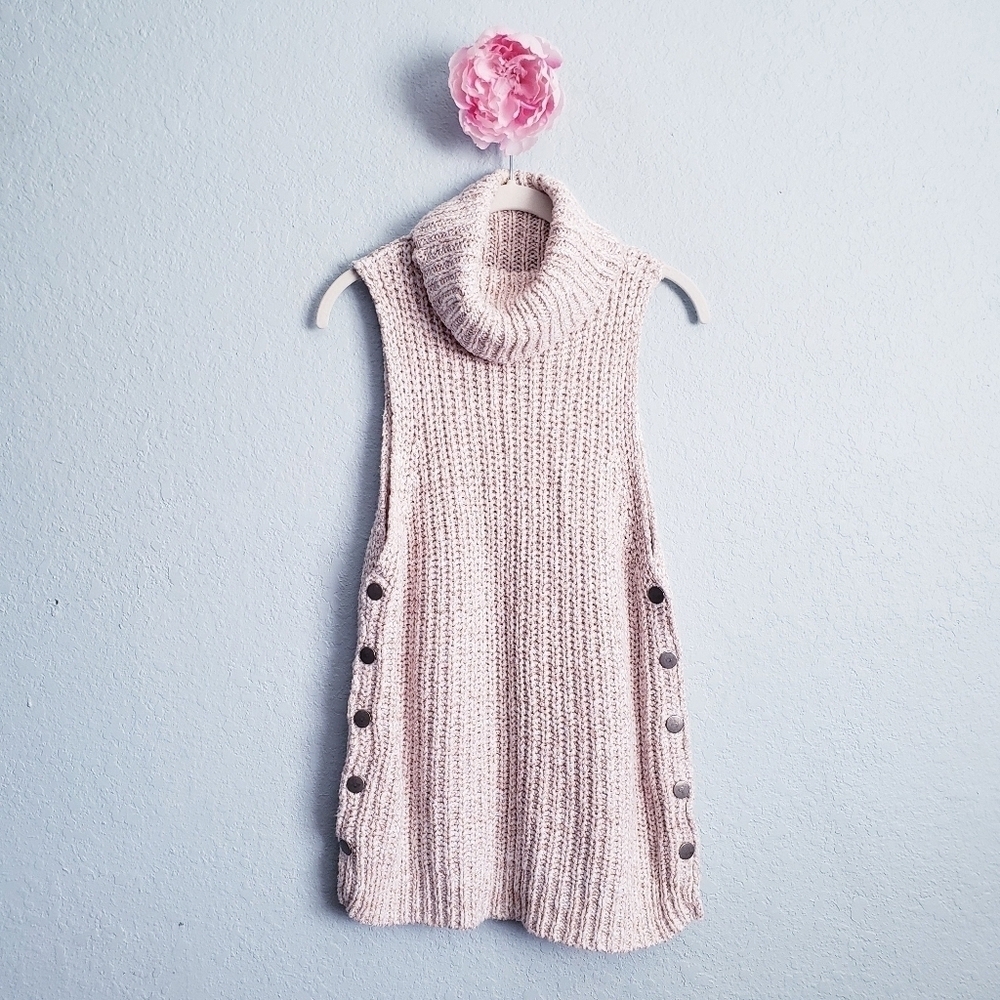 Free People Valentina Cream Side Snap Knit Turtleneck